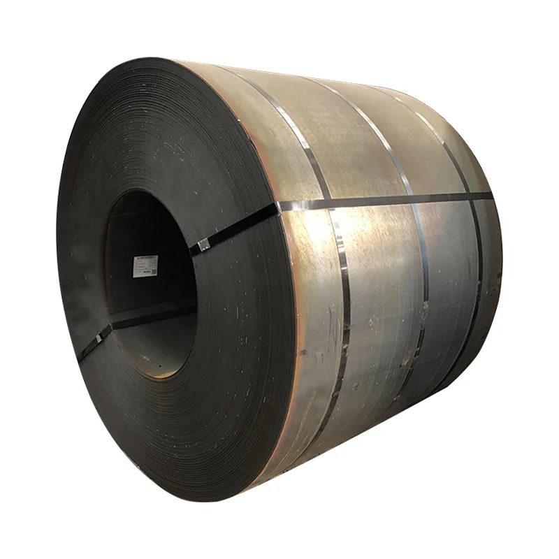 Hot rolled carbon steel coil with securing bands