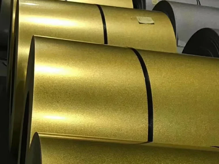 Color-coated steel coils in a metallic gold finish
