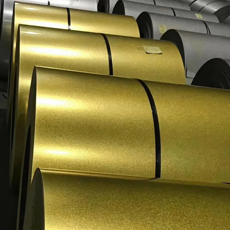 Color-coated steel coils in a metallic gold finish
