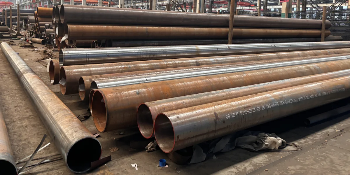 Carbon steel pipes arranged for material handling