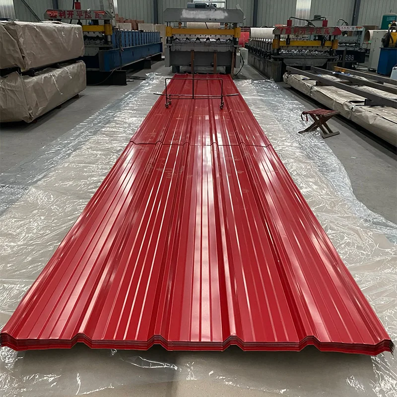 Red profiled steel roofing sheets