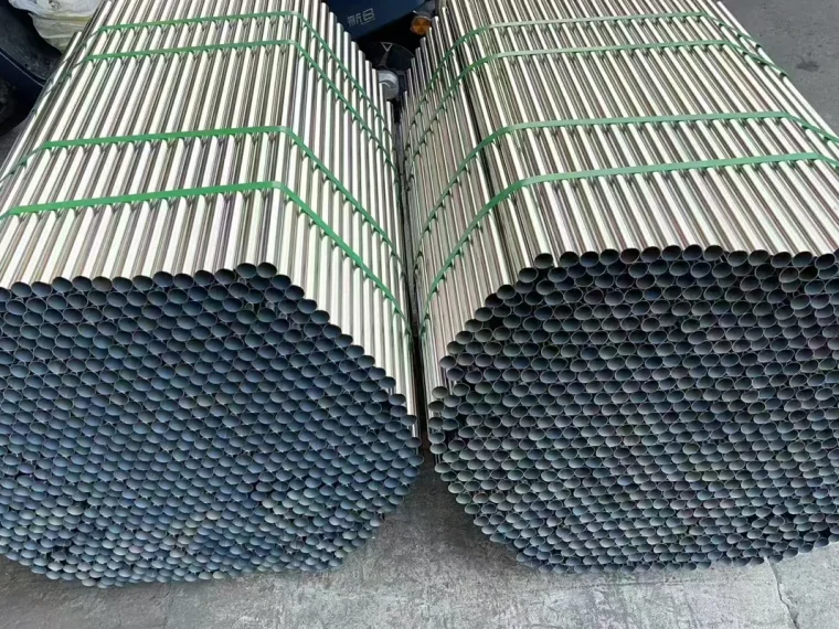 Bundled polished stainless steel pipes