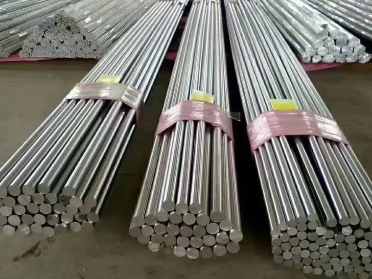 Bundles of polished stainless steel round material