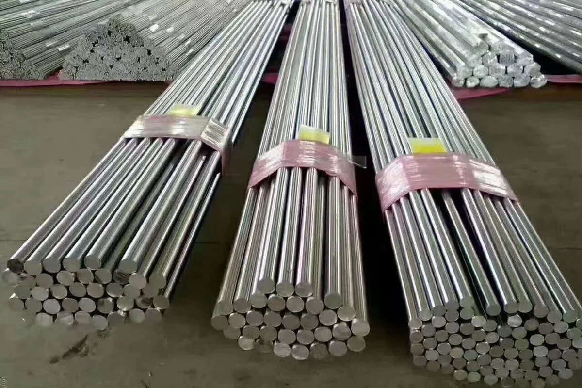 Bundles of polished stainless steel round material